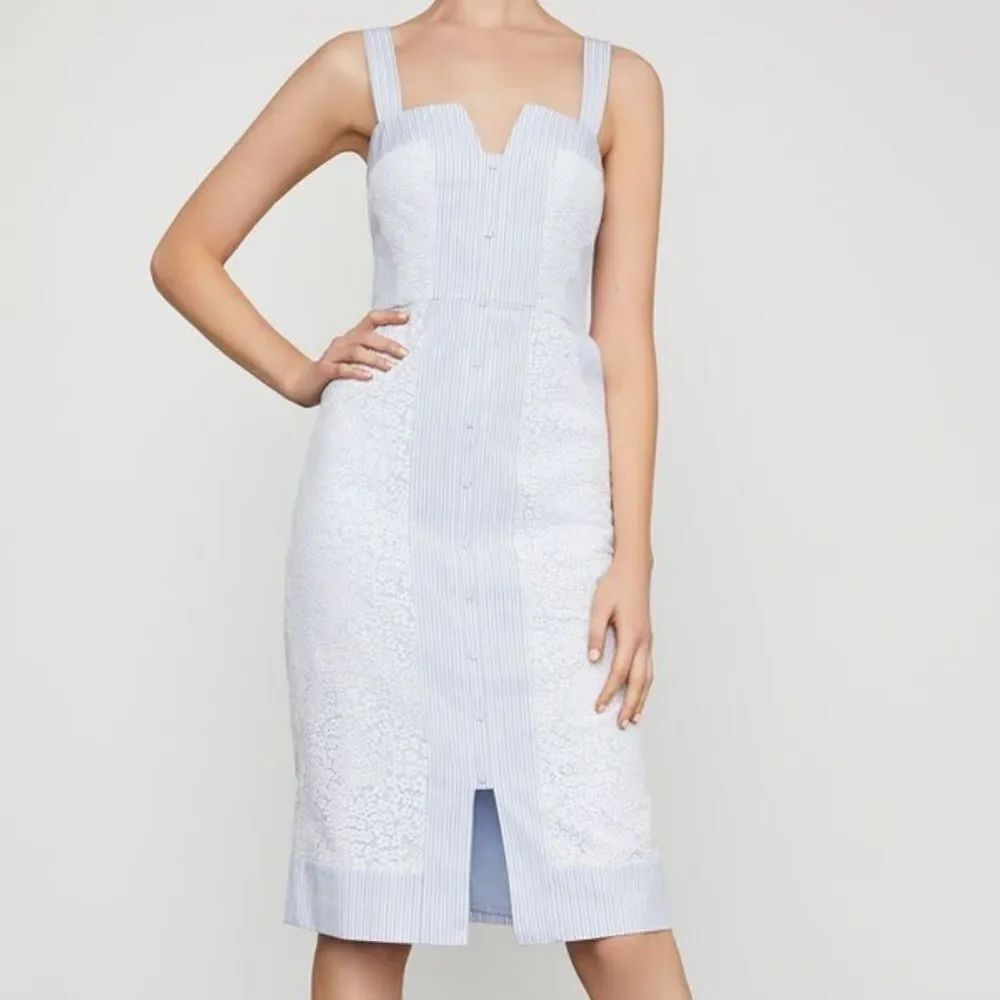 BCBGMAXAZRIA Blue & White Mini Floral Striped Sundress